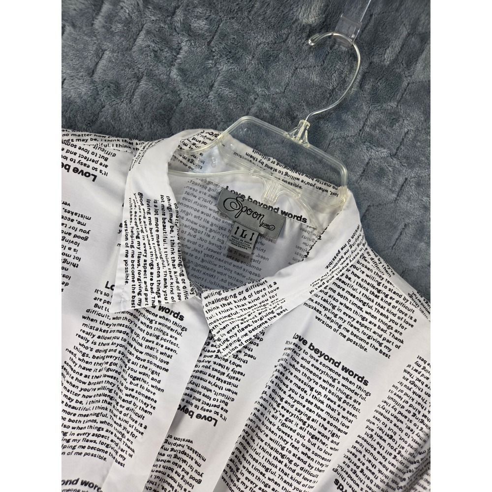 Spoon Jeans Newspaper Print Shirt Dress White Black Love Beyond Words Large